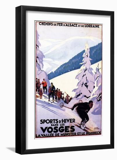 Alsace-Lorraine, France - Spectators Watching Skier Poster - Alsace-Lorraine, France-Lantern Press-Framed Art Print