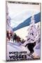 Alsace-Lorraine, France - Spectators Watching Skier Poster - Alsace-Lorraine, France-Lantern Press-Mounted Art Print