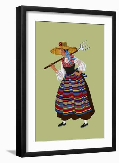 Alsacian Peasant in Working Costume with Rake-Elizabeth Whitney Moffat-Framed Art Print