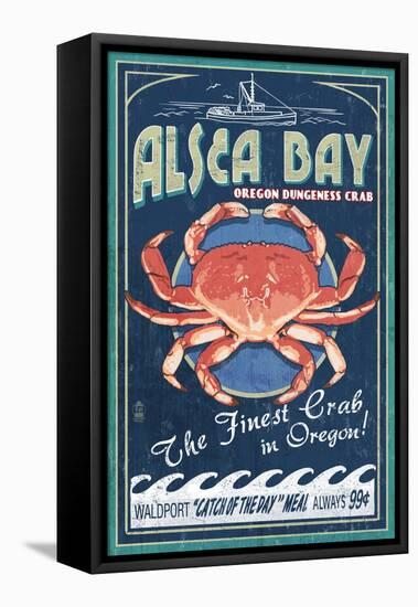 Alsea Bay, Oregon - Dungeness Crab Vintage Sign-Lantern Press-Framed Stretched Canvas