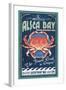 Alsea Bay, Oregon - Dungeness Crab Vintage Sign-Lantern Press-Framed Art Print