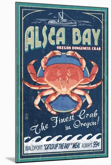 Alsea Bay, Oregon - Dungeness Crab Vintage Sign-Lantern Press-Mounted Art Print