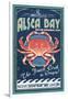 Alsea Bay, Oregon - Dungeness Crab Vintage Sign-Lantern Press-Framed Art Print