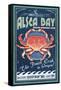 Alsea Bay, Oregon - Dungeness Crab Vintage Sign-Lantern Press-Framed Stretched Canvas