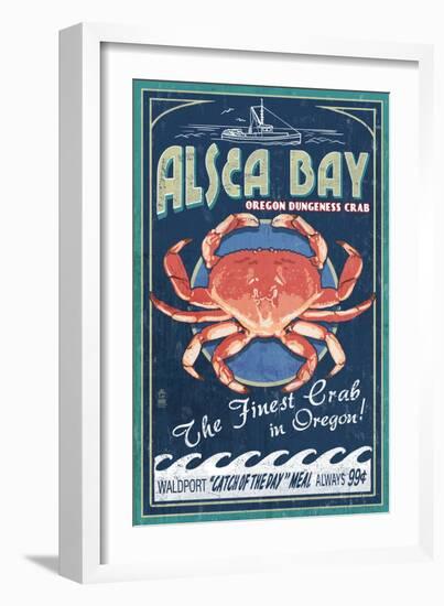 Alsea Bay, Oregon - Dungeness Crab Vintage Sign-Lantern Press-Framed Art Print