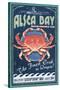 Alsea Bay, Oregon - Dungeness Crab Vintage Sign-Lantern Press-Stretched Canvas