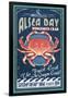 Alsea Bay, Oregon - Dungeness Crab Vintage Sign-Lantern Press-Framed Art Print