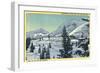 Alta, Utah, Aerial View of a Snowy Amphitheatre, Skiers Skiing-Lantern Press-Framed Art Print