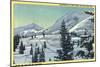 Alta, Utah, Aerial View of a Snowy Amphitheatre, Skiers Skiing-Lantern Press-Mounted Art Print