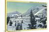 Alta, Utah, Aerial View of a Snowy Amphitheatre, Skiers Skiing-Lantern Press-Stretched Canvas