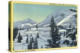 Alta, Utah, Aerial View of a Snowy Amphitheatre, Skiers Skiing-Lantern Press-Stretched Canvas