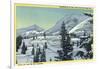 Alta, Utah, Aerial View of a Snowy Amphitheatre, Skiers Skiing-Lantern Press-Framed Art Print