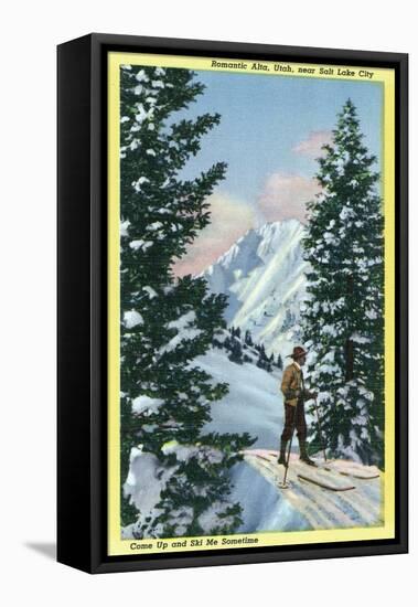 Alta, Utah, Downhill Skier About to Descend-Lantern Press-Framed Stretched Canvas