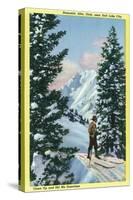 Alta, Utah, Downhill Skier About to Descend-Lantern Press-Stretched Canvas