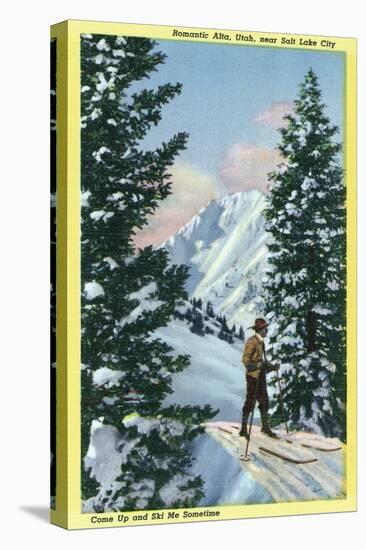 Alta, Utah, Downhill Skier About to Descend-Lantern Press-Stretched Canvas