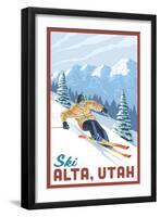 Alta, Utah - Ski Alta - Downhill Skier - Lantern Press Artwork-Lantern Press-Framed Art Print