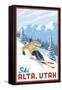 Alta, Utah - Ski Alta - Downhill Skier - Lantern Press Artwork-Lantern Press-Framed Stretched Canvas
