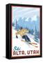 Alta, Utah - Ski Alta - Downhill Skier - Lantern Press Artwork-Lantern Press-Framed Stretched Canvas