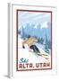 Alta, Utah - Ski Alta - Downhill Skier - Lantern Press Artwork-Lantern Press-Framed Art Print