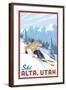 Alta, Utah - Ski Alta - Downhill Skier - Lantern Press Artwork-Lantern Press-Framed Art Print