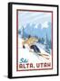 Alta, Utah - Ski Alta - Downhill Skier - Lantern Press Artwork-Lantern Press-Framed Art Print