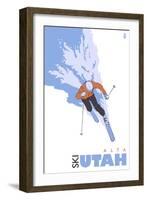 Alta, Utah, Skier Stylized-Lantern Press-Framed Art Print