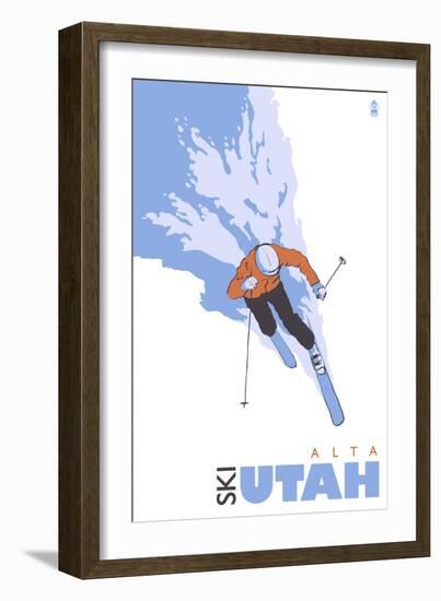 Alta, Utah, Skier Stylized-Lantern Press-Framed Art Print