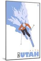 Alta, Utah, Skier Stylized-Lantern Press-Mounted Art Print