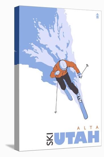 Alta, Utah, Skier Stylized-Lantern Press-Stretched Canvas