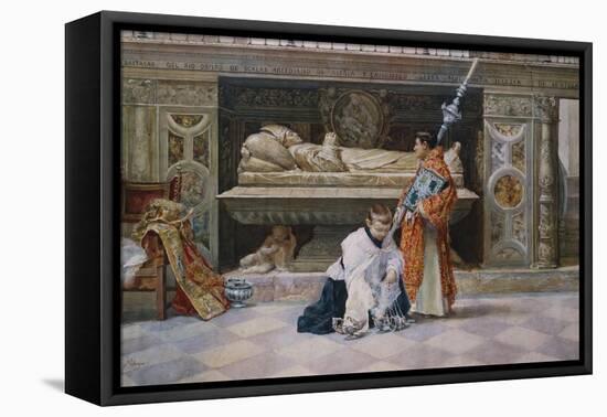 Altar Boys in a Church Interior-Jose Villegas Y Cordero-Framed Stretched Canvas