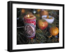 Altar Offering Decorated with Flowers, Fruit and a Candle for Day of the Dead, Oaxaca, Mexico-Judith Haden-Framed Premium Photographic Print