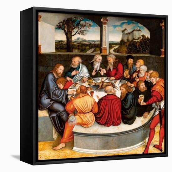 Altarpiece, central panel: the Last Supper with Luther amongst the Apostles. 1546 - 47-Lucas Cranach the Younger-Framed Stretched Canvas