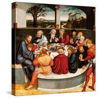 Altarpiece, central panel: the Last Supper with Luther amongst the Apostles. 1546 - 47-Lucas Cranach the Younger-Stretched Canvas