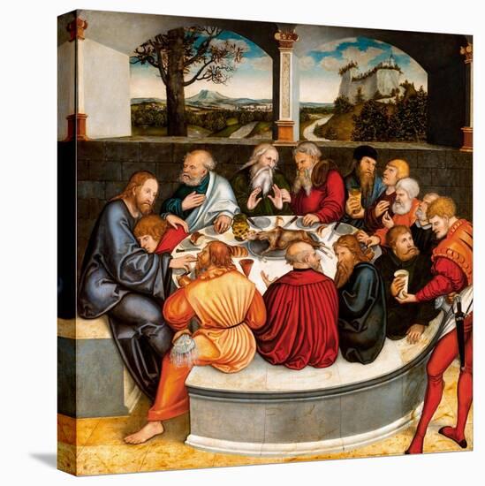 Altarpiece, central panel: the Last Supper with Luther amongst the Apostles. 1546 - 47-Lucas Cranach the Younger-Stretched Canvas