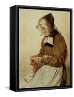 Alte Frau strickend (Old Woman Knitting)-Albert Anker-Framed Stretched Canvas