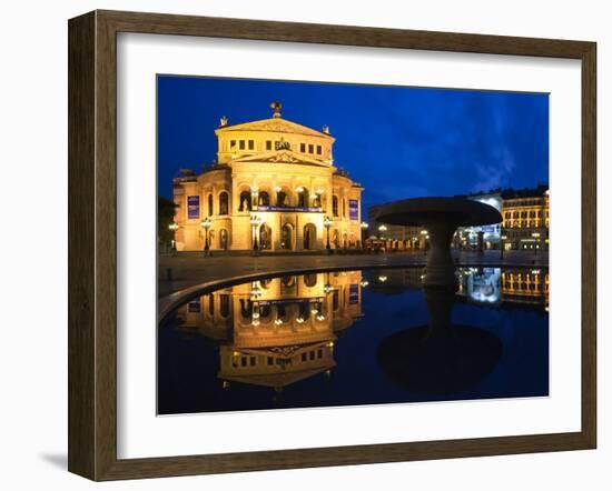 Alte Oper Reflecting in Lucae Fountain, Frankfurt, Hesse, Germany-null-Framed Premium Photographic Print