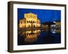 Alte Oper Reflecting in Lucae Fountain, Frankfurt, Hesse, Germany-null-Framed Premium Photographic Print