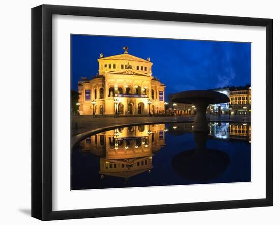 Alte Oper Reflecting in Lucae Fountain, Frankfurt, Hesse, Germany-null-Framed Premium Photographic Print