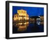 Alte Oper Reflecting in Lucae Fountain, Frankfurt, Hesse, Germany-null-Framed Premium Photographic Print