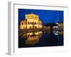 Alte Oper Reflecting in Lucae Fountain, Frankfurt, Hesse, Germany-null-Framed Premium Photographic Print