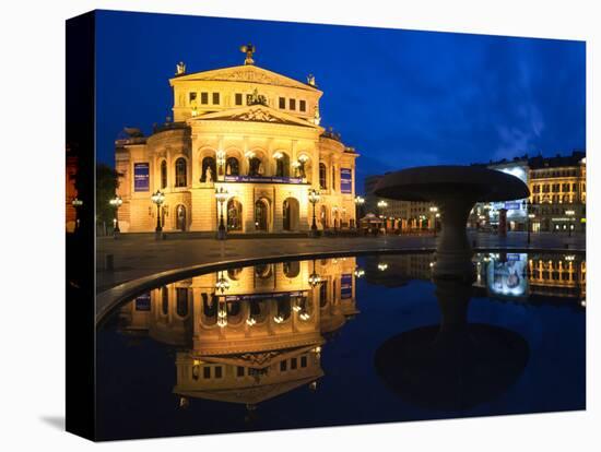 Alte Oper Reflecting in Lucae Fountain, Frankfurt, Hesse, Germany-null-Stretched Canvas