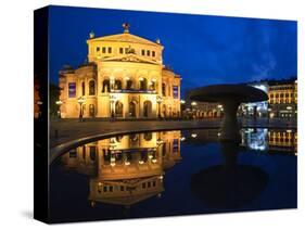 Alte Oper Reflecting in Lucae Fountain, Frankfurt, Hesse, Germany-null-Stretched Canvas