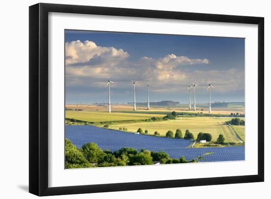 Alternative energy, wind power stations and solar farm, Saxony-Anhalt, Germany-Andreas Vitting-Framed Photographic Print