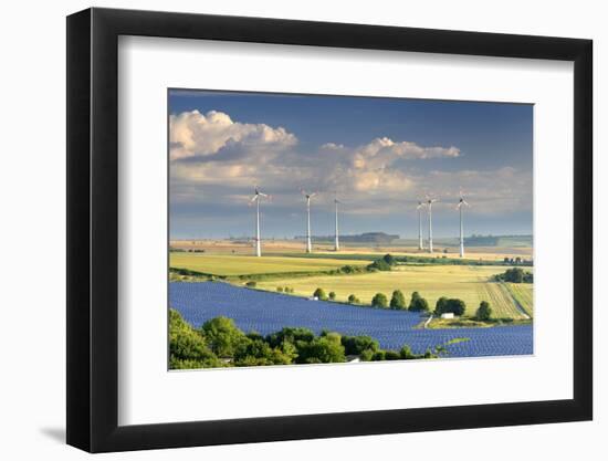 Alternative energy, wind power stations and solar farm, Saxony-Anhalt, Germany-Andreas Vitting-Framed Photographic Print