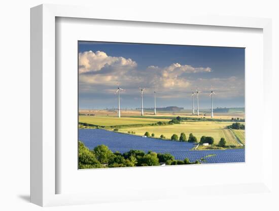 Alternative energy, wind power stations and solar farm, Saxony-Anhalt, Germany-Andreas Vitting-Framed Photographic Print