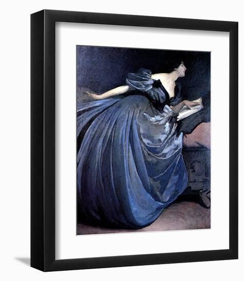 Althea Reading in Blue Dress-John White Alexander-Framed Art Print