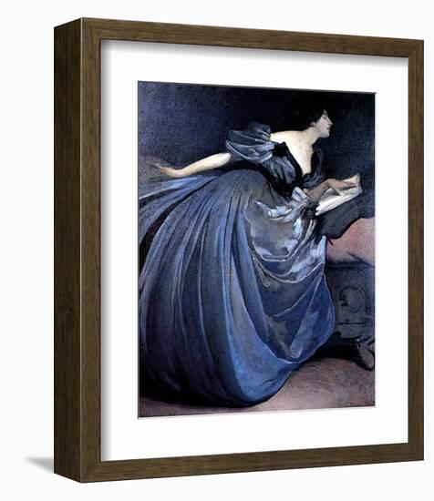 Althea Reading in Blue Dress-John White Alexander-Framed Art Print