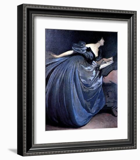 Althea Reading in Blue Dress-John White Alexander-Framed Art Print