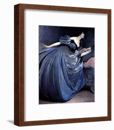 Althea Reading in Blue Dress-John White Alexander-Framed Art Print