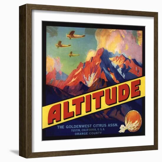 Altitude Brand - Tustin, California - Citrus Crate Label-Lantern Press-Framed Art Print